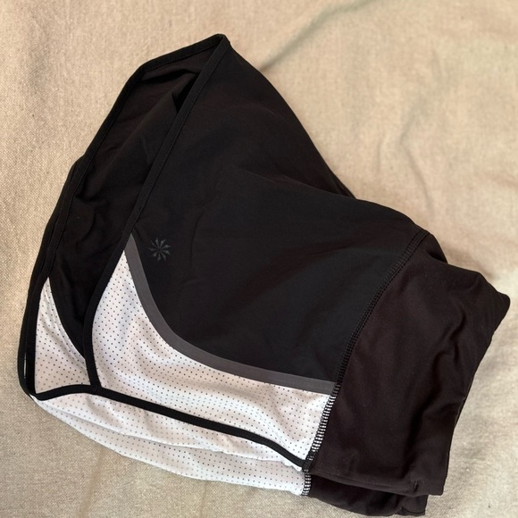 Athleta Women's Black White 3 Inch Running Athletic Shorts Attached Brief Medium - Picture 8 of 8
